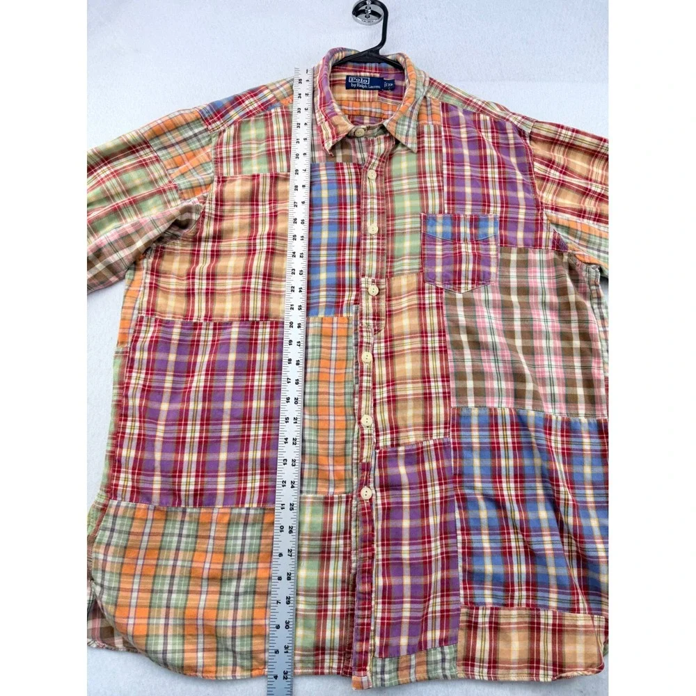 Polo Ralph Lauren Patchwork Madras Plaid Shirt Men XL Long Sleeve Multicolor